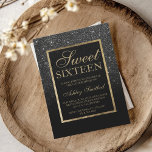 Faux black glitter gold elegant chic Sweet 16 Invitation<br><div class="desc">A modern,  pretty chic and elegant faux black glitter shower ombre with black color block Sweet 16 birthday party invitation with gold ombre pattern. Perfect for a princess Sweet sixteen,  perfect  for her,  the fashionista who loves modern pattern and glam</div>