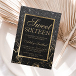 Faux black glitter gold elegant marble Sweet 16 Invitation<br><div class="desc">A modern,  pretty chic and elegant faux black glitter shower ombre with black color block marble Sweet 16 birthday party invitation with gold ombre pattern. Perfect for a princess Sweet sixteen,  perfect  for her,  the fashionista who loves modern pattern and glam</div>