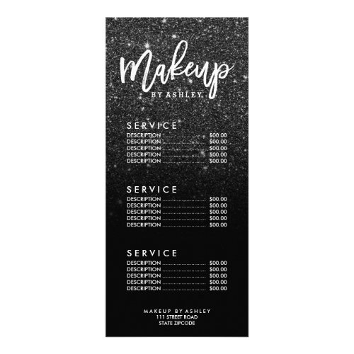 Faux black glitter ombre white makeup price list rack card