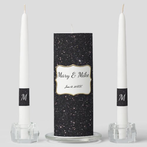 Faux Black Glitter Wedding Unity Candle Set