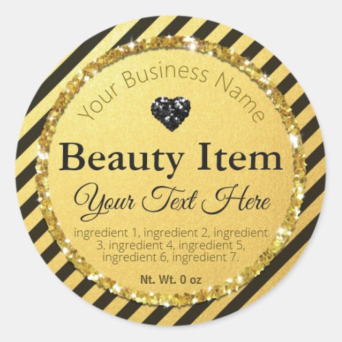 Faux Black Gold Glitter Handmade Beauty Skin Care Classic Round Sticker