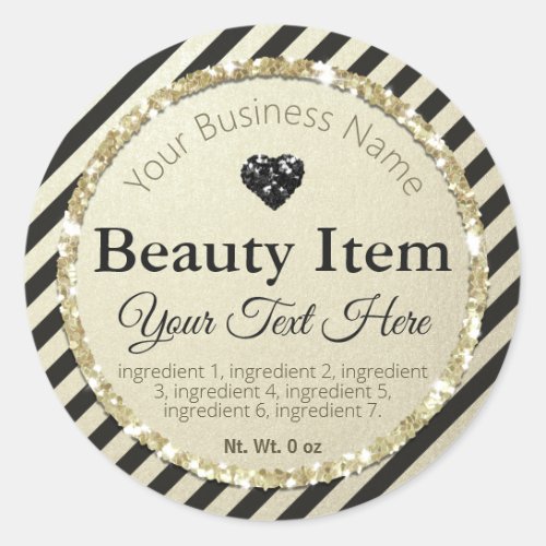 Faux Black Gold Glitter Handmade Beauty Skin Care Classic Round Sticker