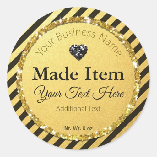 Faux Black Gold Glitter Handmade Small Business Classic Round Sticker