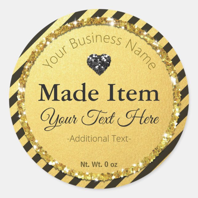 Faux Black Gold Glitter Handmade Small Business Classic Round Sticker (Front)