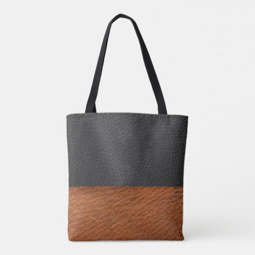 Faux BlackGolden Brown Leather _ Tote Bag