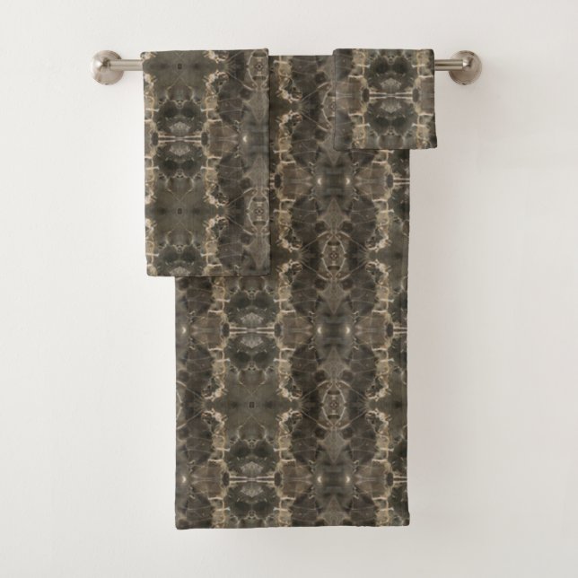 Faux Black Gray Beige Marble Bath Towel Set (Insitu)