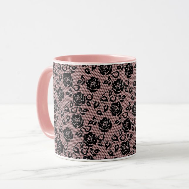 Faux Black Lace Coffee Mug (Front Left)