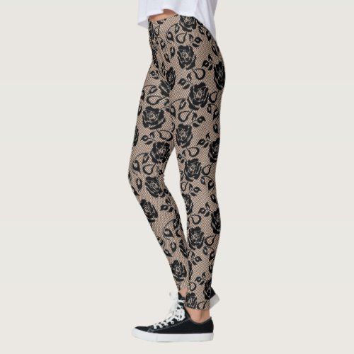 Faux Black Lace Fishnet Leggings