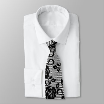 Faux Black Lace Fishnet Neck Tie With Roses by Migned at Zazzle