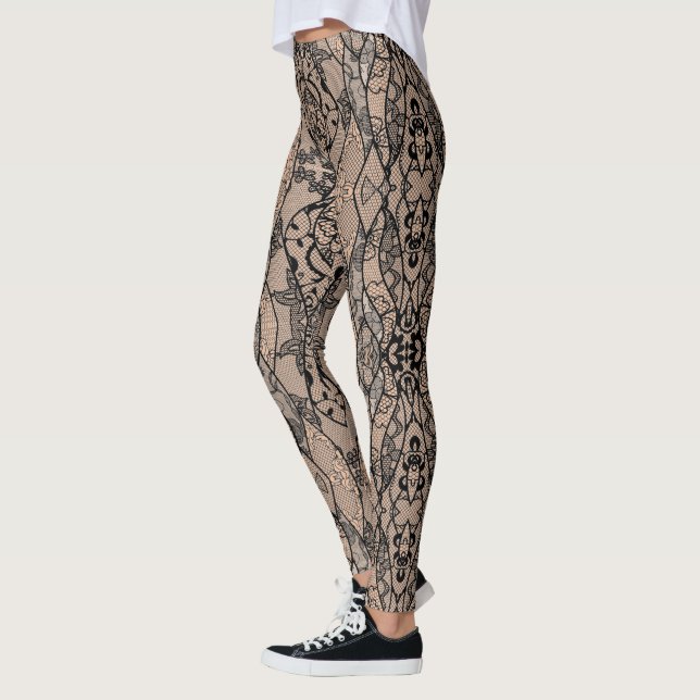 Faux Black Lace Fishnet Romantic Leggings Gift (Left)