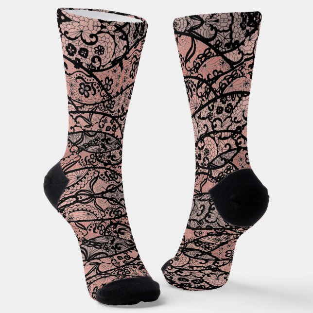 Faux Black Lace Fishnet Socks (Angled)