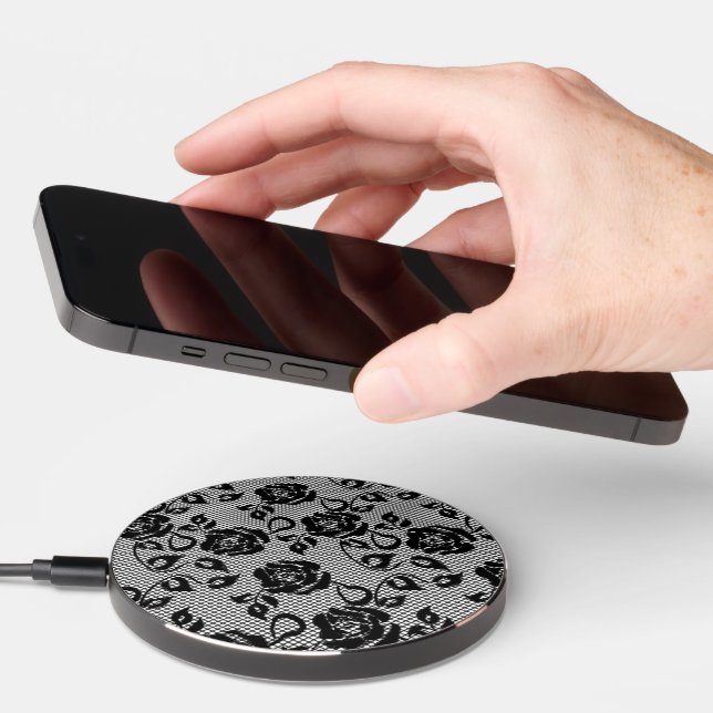 Faux Black Lace Fishnet Wireless Charger Funny (Hand)