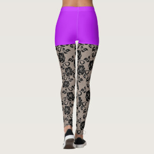 Faux Black Lace Fishnet with Purple Short Leggings