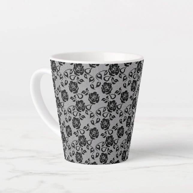 Faux Black Lace Latte Mug (Left Angle)
