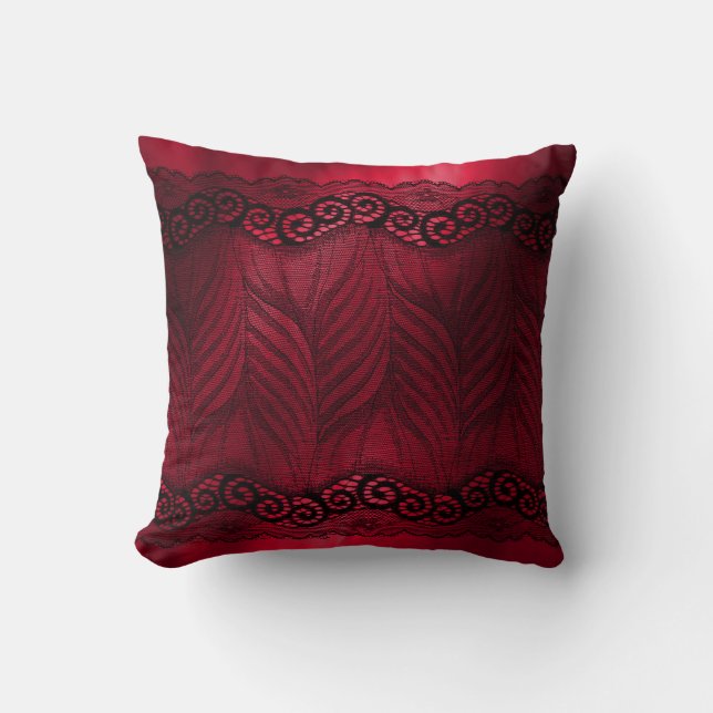 Faux Black Lace on Red Throw Pillow (Front)
