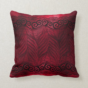 Faux Black Lace on Red Throw Pillow