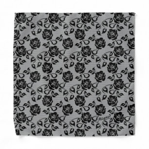 Faux Black Lace Rose Fishnet Bandana