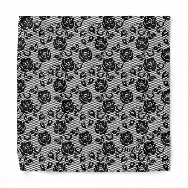 Faux Black Lace Rose Fishnet Bandana (Front)