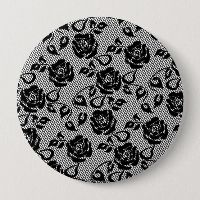 Faux Black Lace Rose Fishnet Button Gift (Front)