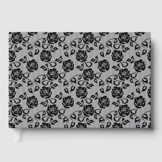 Faux Black Lace Rose Fishnet Guest Book (Front)