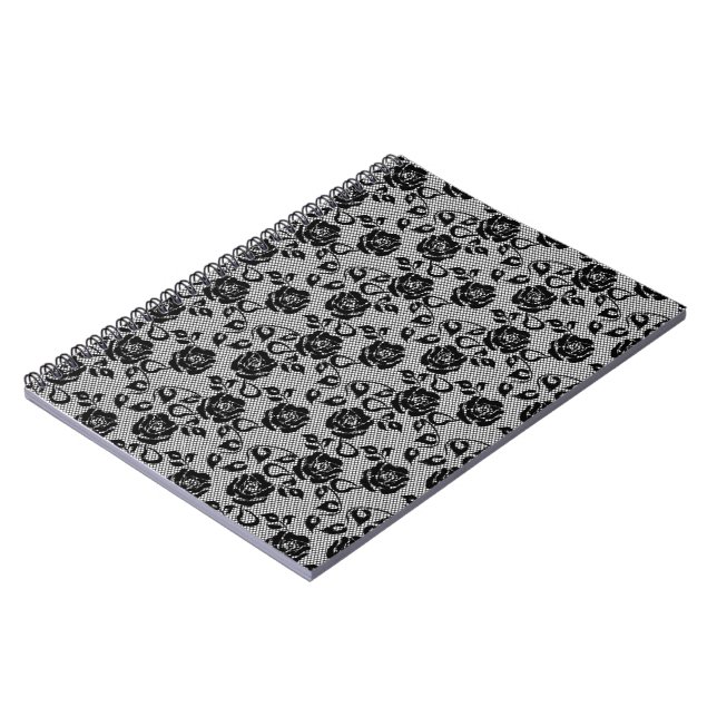 Faux Black Lace Roses Fishnet Notebook Romantic (Left Side)