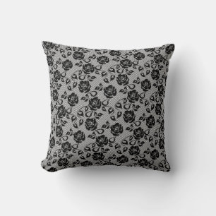 Faux Black Lace Roses Fishnet Throw Pillow
