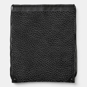 Faux Black Leather Drawstring Bag