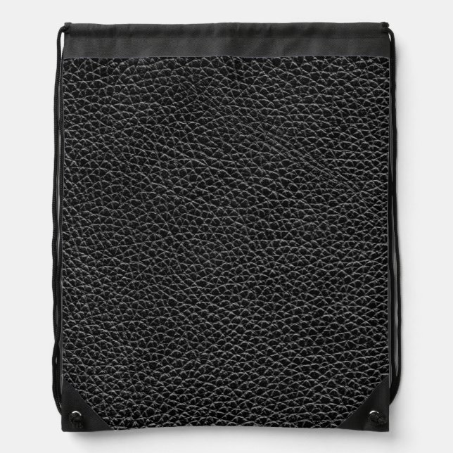 Faux Black Leather Drawstring Bag (Front)