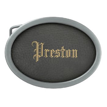 Faux Black Leather Gold Name Belt Buckle by TheHolidayEdge at Zazzle