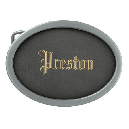 Faux Black Leather Gold Name Belt Buckle