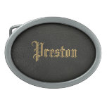 Faux Black Leather Gold Name Belt Buckle at Zazzle