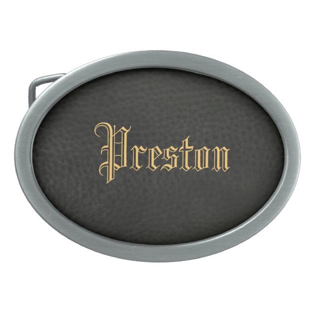 Faux Black Leather Gold Name Belt Buckle (Front)