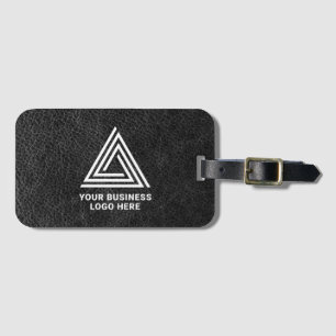 Faux Black Leather Modern Business Logo Luggage Tag