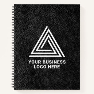 Faux Black Leather Modern Business Logo Notebook