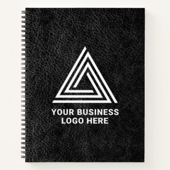 Faux Black Leather Modern Business Logo Notebook by designs4you at Zazzle