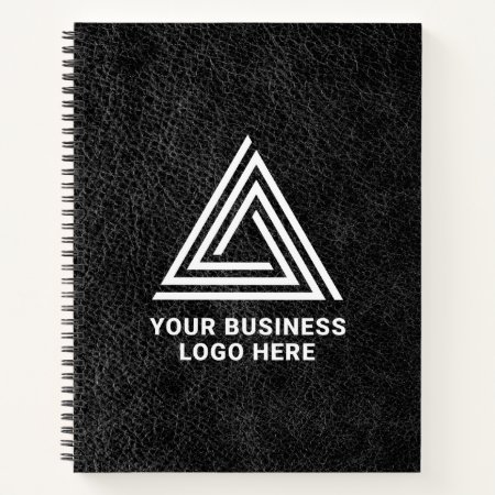Faux Black Leather Modern Business Logo Notebook