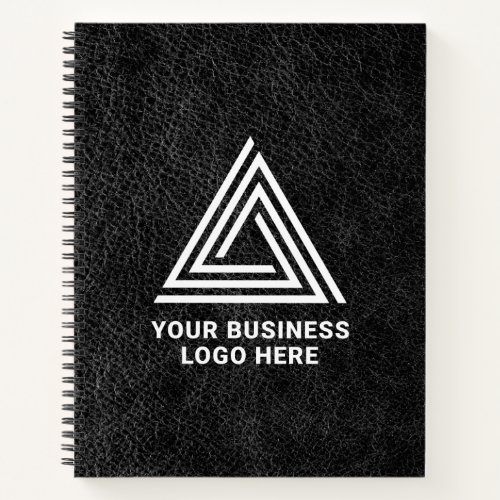 Faux Black Leather Modern Business Logo Notebook