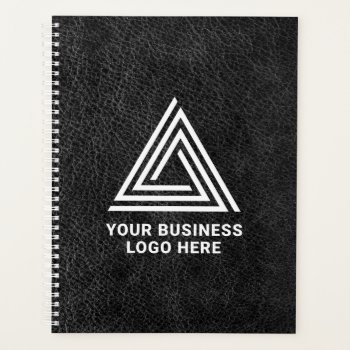Faux Black Leather Modern Business Logo Planner by designs4you at Zazzle