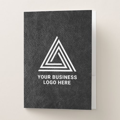 Faux Black Leather Modern Business Logo Pocket Folder