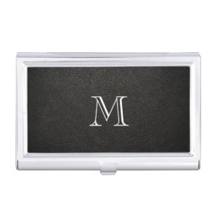 Faux Black Leather Monogram Business Card Holder