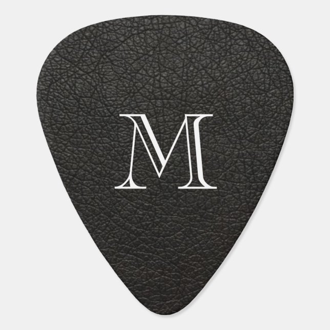 Faux Black Leather Monogram Guitar Pick (Back)