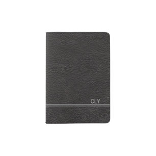 Faux Black Leather Monogram Light Gray Bar Passport Holder