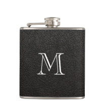 Faux Black Leather Monogram Stainless Steel Flask Faux Black Leather Monogram Stainless Steel Flask