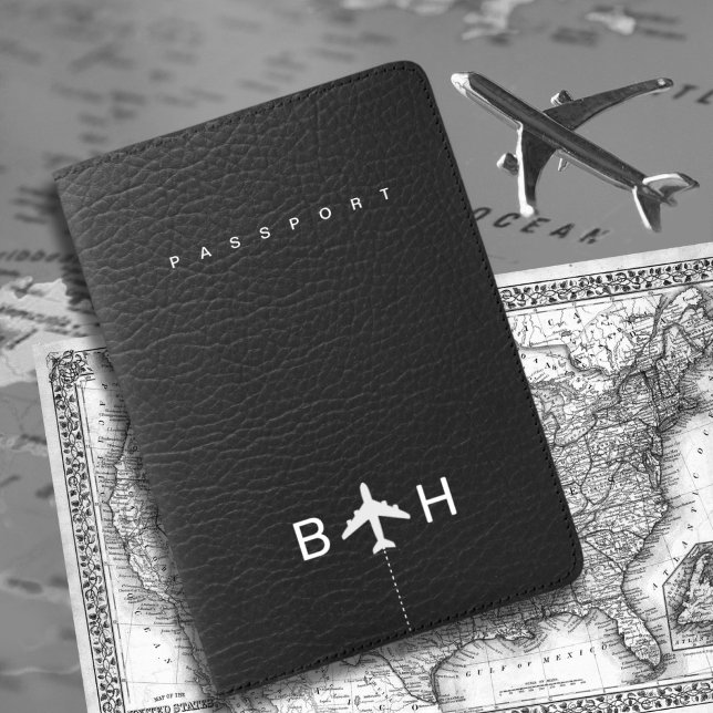 Faux Black Leather Passport with Airplane Monogram Holder (Creator Uploaded)