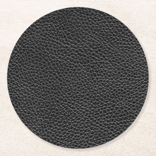 Faux Black Leather Round Paper Coaster
