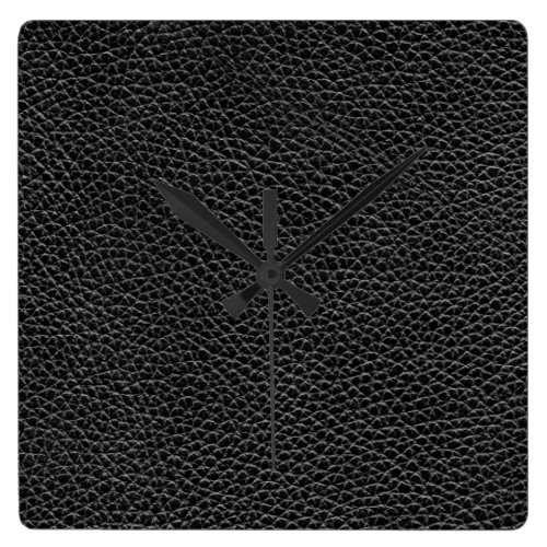 Faux Black Leather Square Wall Clock