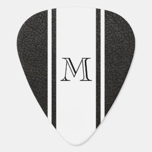 Faux Black Leather Stripe Monogram Guitar Pick