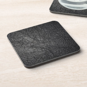 Faux Black Leather Texture Beverage Coaster