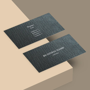 Faux Black Leather Texture Business Card by KarinaandCleo at Zazzle