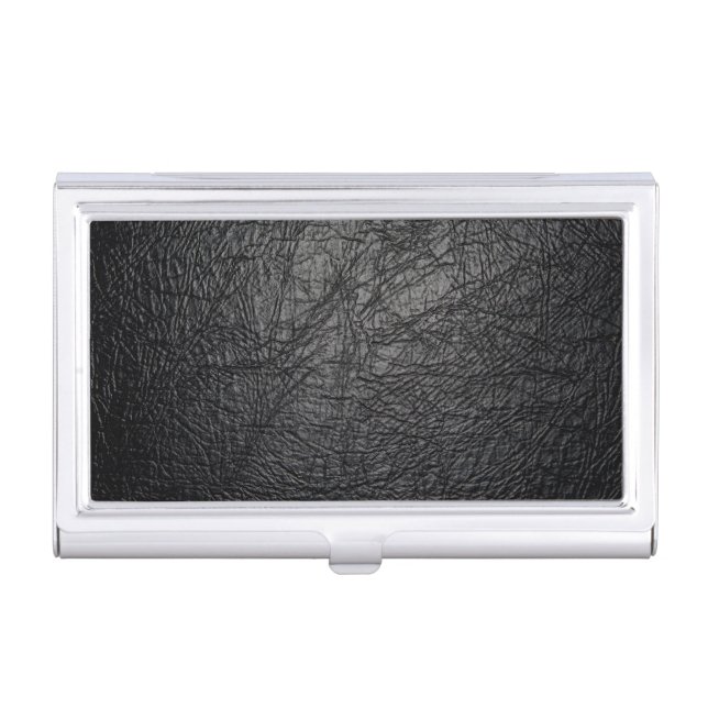 Faux Black Leather Texture Business Card Case (Front)